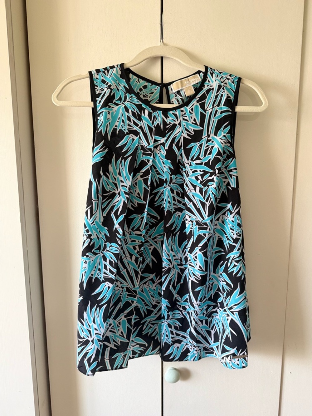 Michael Kors Camisole Tank Top Teal Bamboo Print Designer Sleeveless Blouse
